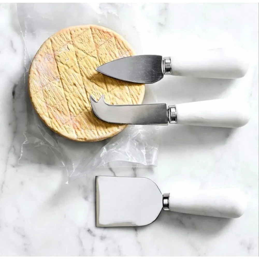 Williams Sonoma White Marble Cheese Knife Set of 3 Stainless Steel Serving Knive